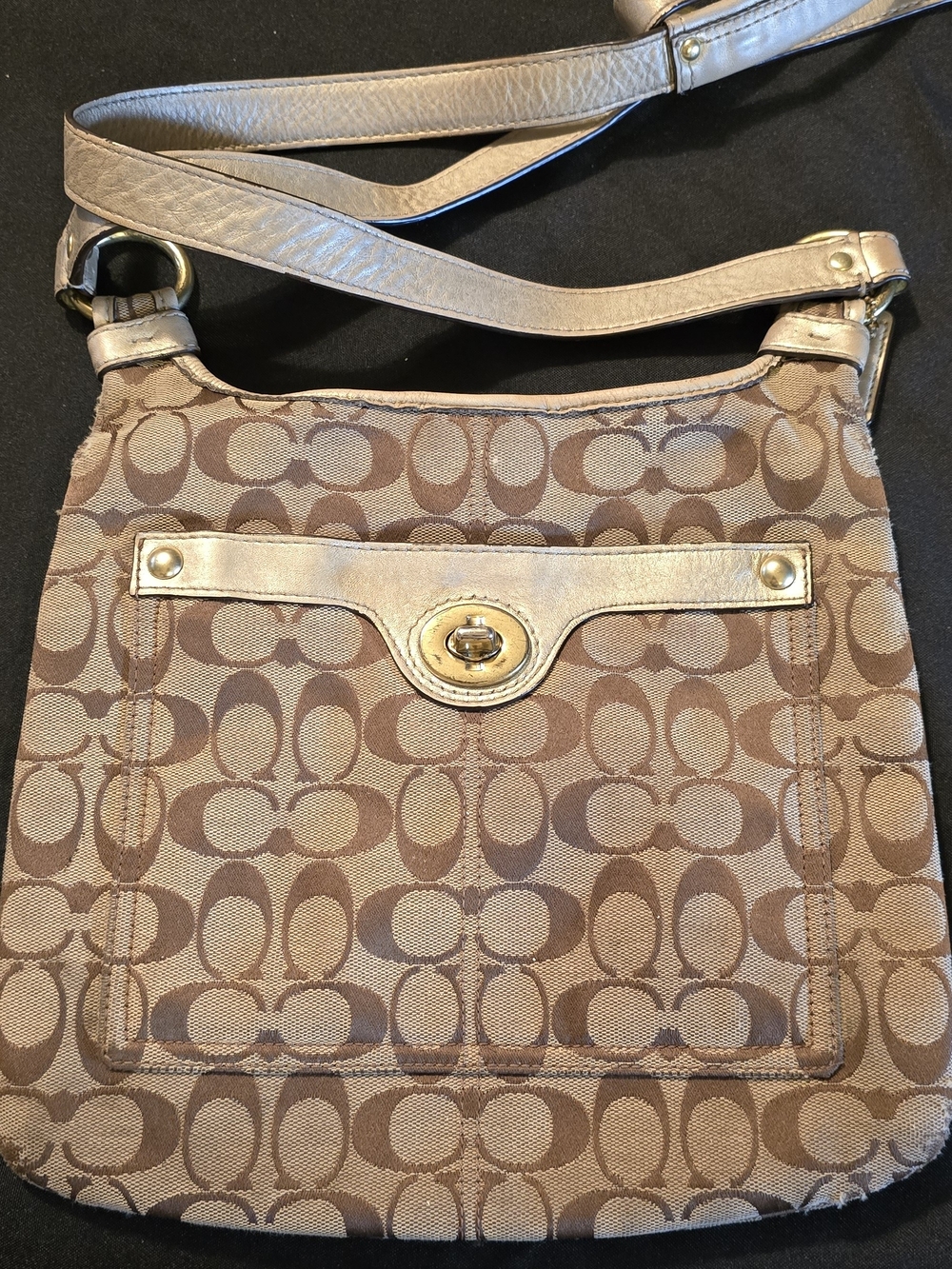 Coach Khaki & Tan Signature Turnlock Crossbody